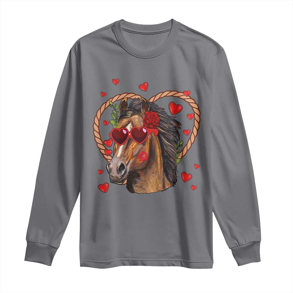 Valentine's Day Long Sleeve Shirt Funny Cute Horse Cowboy Western TS09 Charcoal Print Your Wear