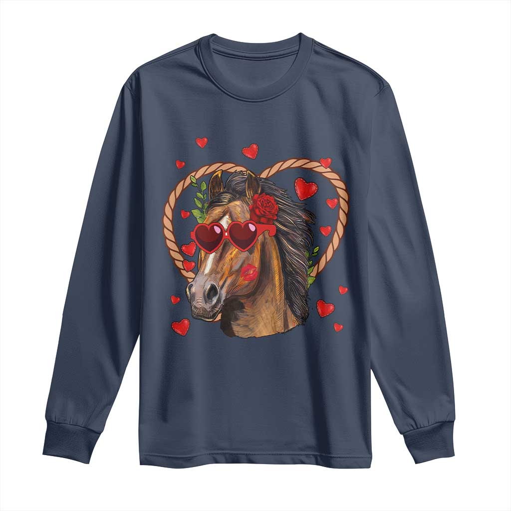 Valentine's Day Long Sleeve Shirt Funny Cute Horse Cowboy Western TS09 Navy Print Your Wear