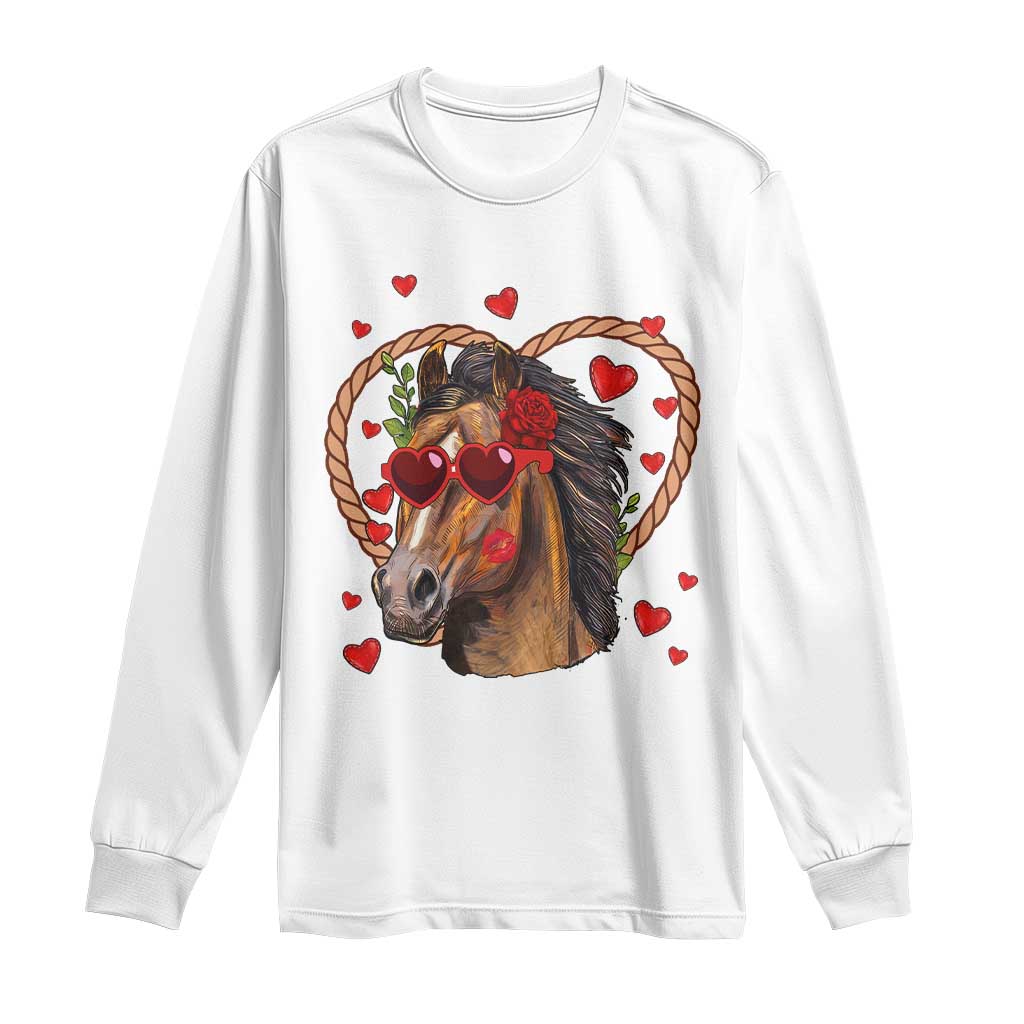 Valentine's Day Long Sleeve Shirt Funny Cute Horse Cowboy Western TS09 White Print Your Wear