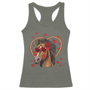 Valentine's Day Racerback Tank Top Funny Cute Horse Cowboy Western TS09 Military Green Print Your Wear