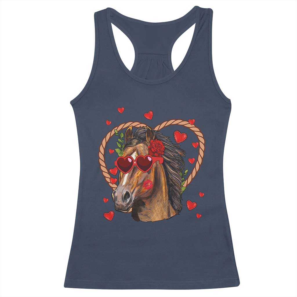Valentine's Day Racerback Tank Top Funny Cute Horse Cowboy Western TS09 Navy Print Your Wear