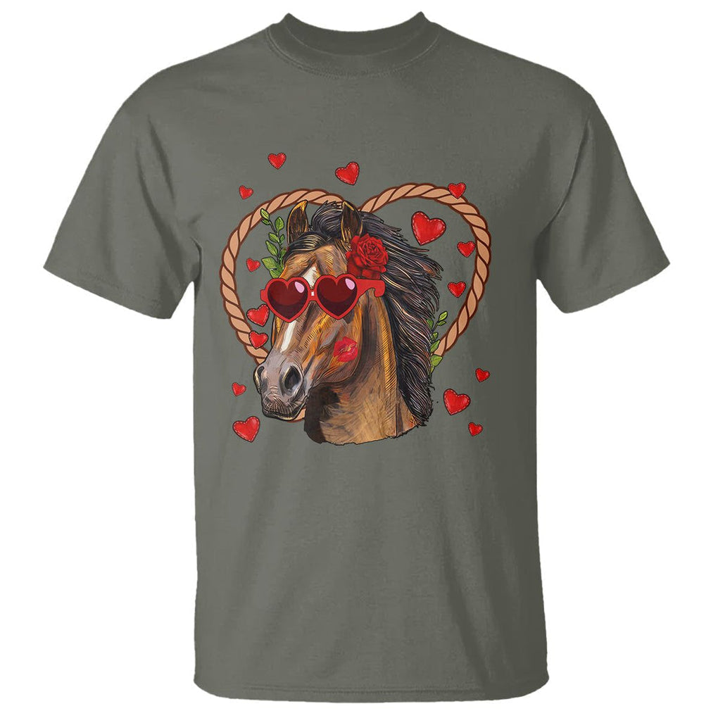 Valentine's Day T Shirt Funny Cute Horse Cowboy Western TS09 Military Green Printyourwear