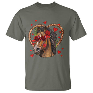 Valentine's Day T Shirt Funny Cute Horse Cowboy Western TS09 Military Green Printyourwear