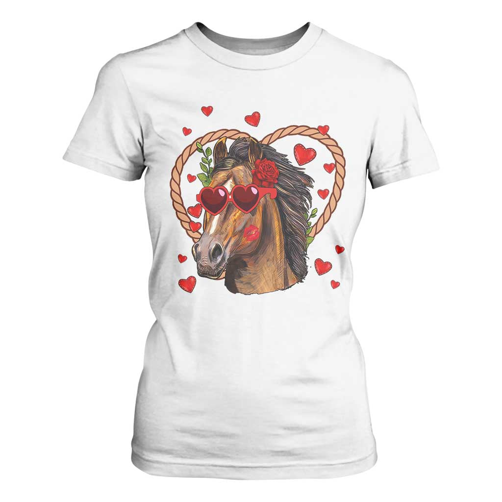 Valentine's Day T Shirt For Women Funny Cute Horse Cowboy Western TS09 White Print Your Wear