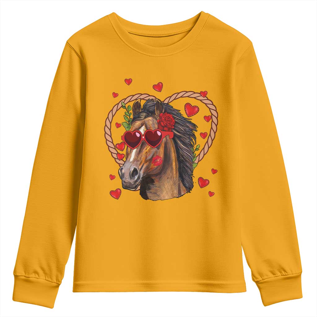 Valentine's Day Youth Sweatshirt Funny Cute Horse Cowboy Western TS09 Gold Print Your Wear