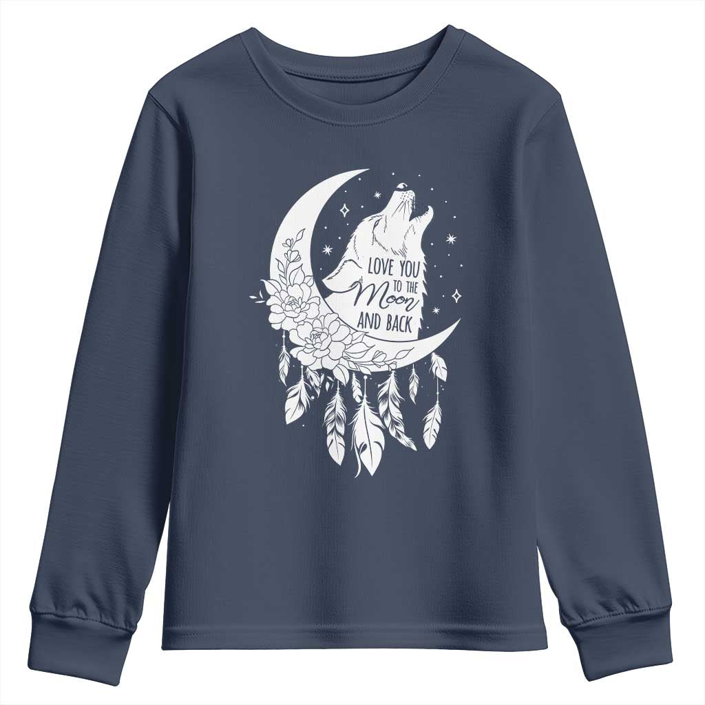 Valentine's Day Youth Sweatshirt Love You To The Moon And Back Wolf TS09 Navy Print Your Wear