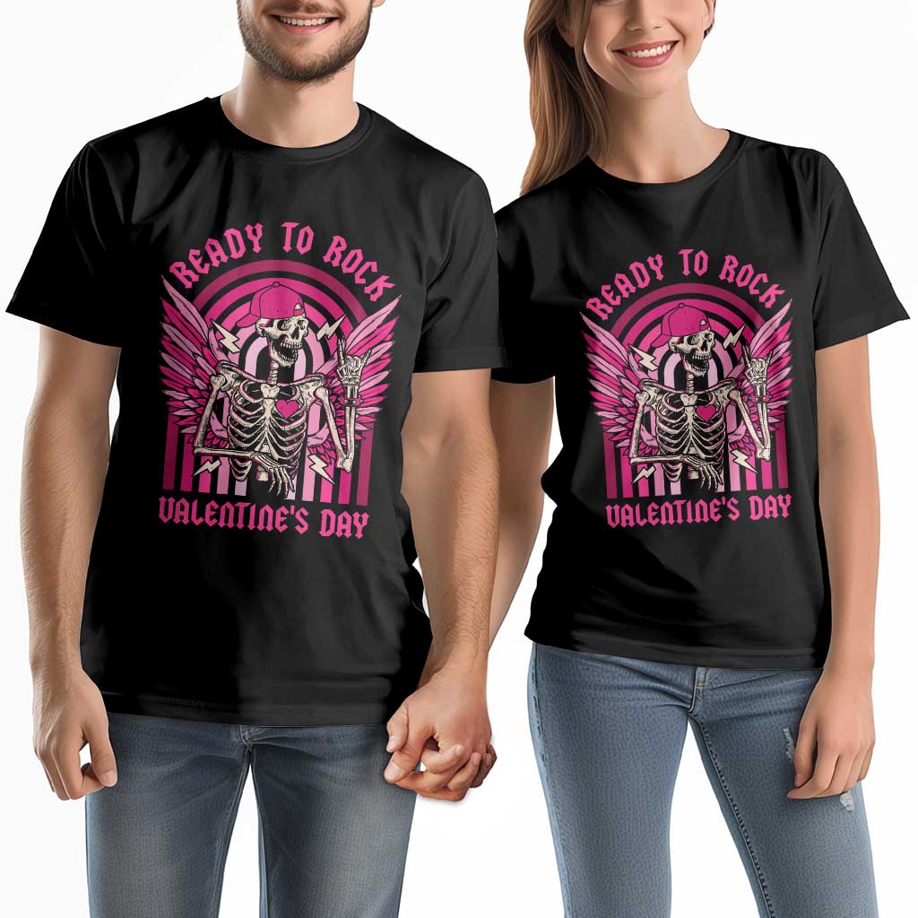 Skeleton Ready To Rock Valentine's Day Couple Matching T Shirt TS09 Black Print Your Wear