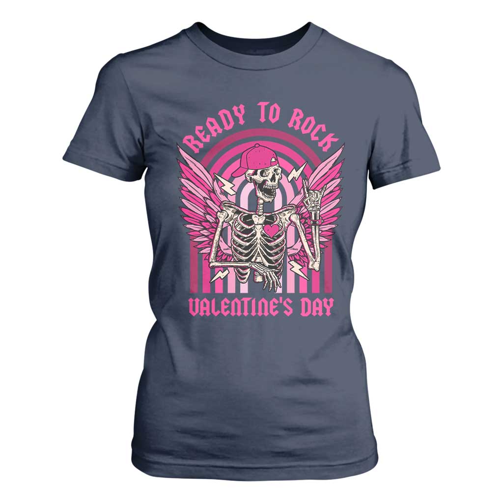 Skeleton Ready To Rock Valentine's Day T Shirt For Women TS09 Navy Print Your Wear