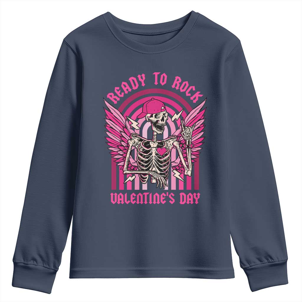 Skeleton Ready To Rock Valentine's Day Youth Sweatshirt TS09 Navy Print Your Wear