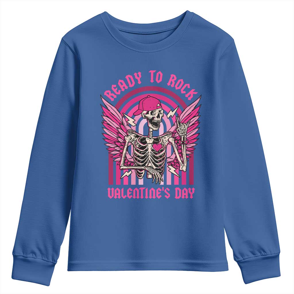 Skeleton Ready To Rock Valentine's Day Youth Sweatshirt TS09 Royal Blue Print Your Wear