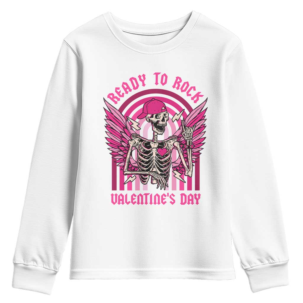 Skeleton Ready To Rock Valentine's Day Youth Sweatshirt TS09 White Print Your Wear
