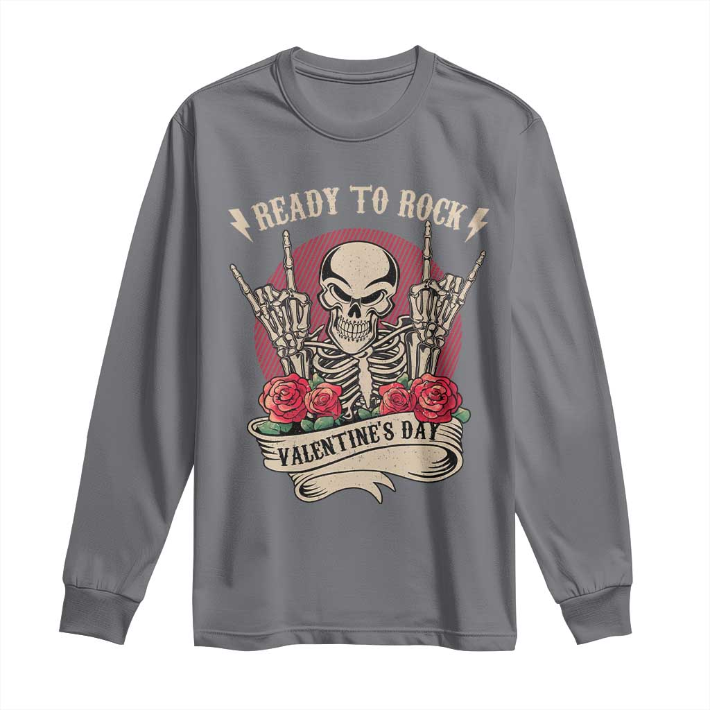 Funny Skeleton Ready To Rock Valentine's Day Long Sleeve Shirt TS09 Charcoal Print Your Wear