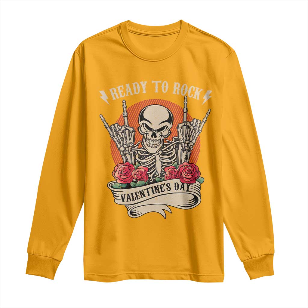 Funny Skeleton Ready To Rock Valentine's Day Long Sleeve Shirt TS09 Gold Print Your Wear