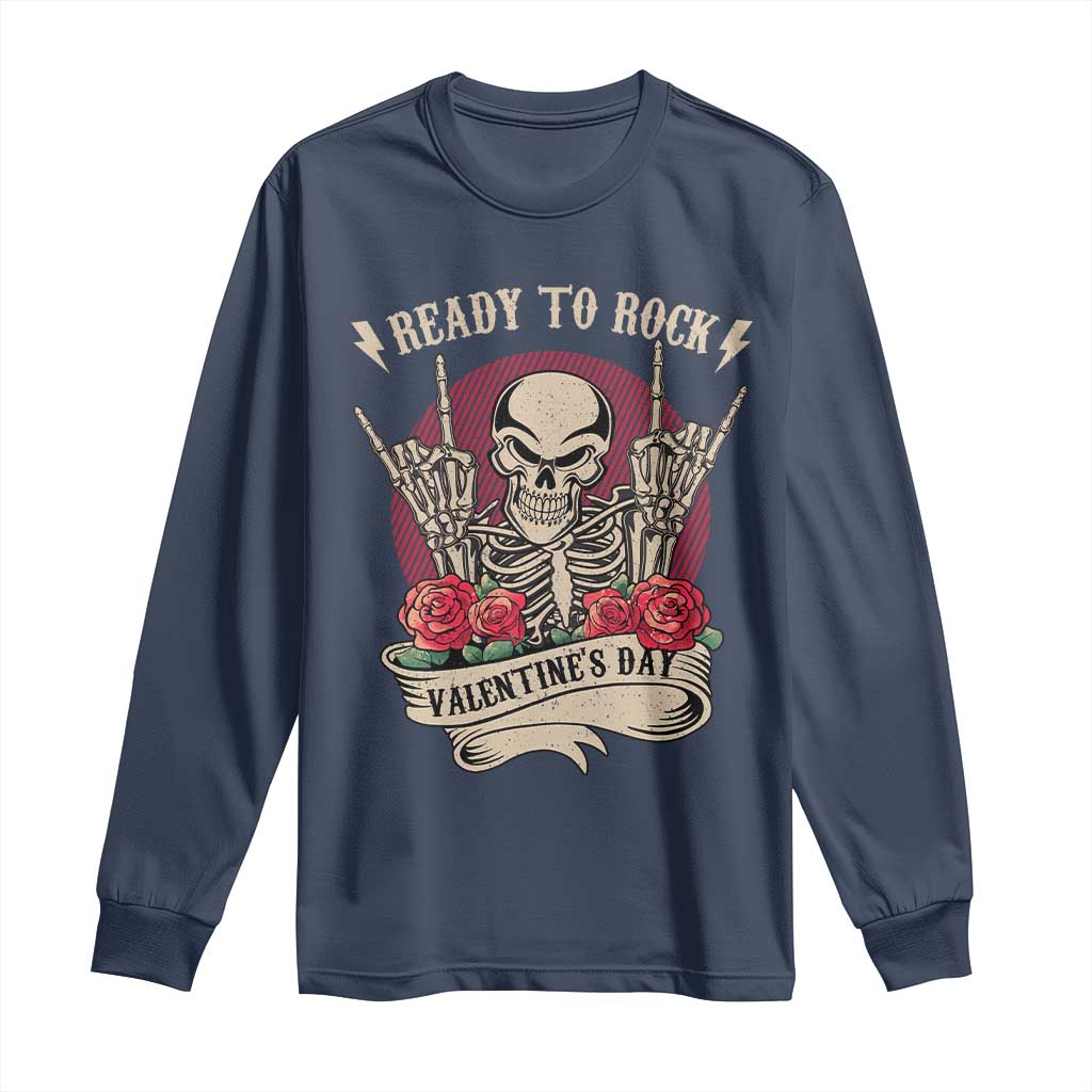 Funny Skeleton Ready To Rock Valentine's Day Long Sleeve Shirt TS09 Navy Print Your Wear