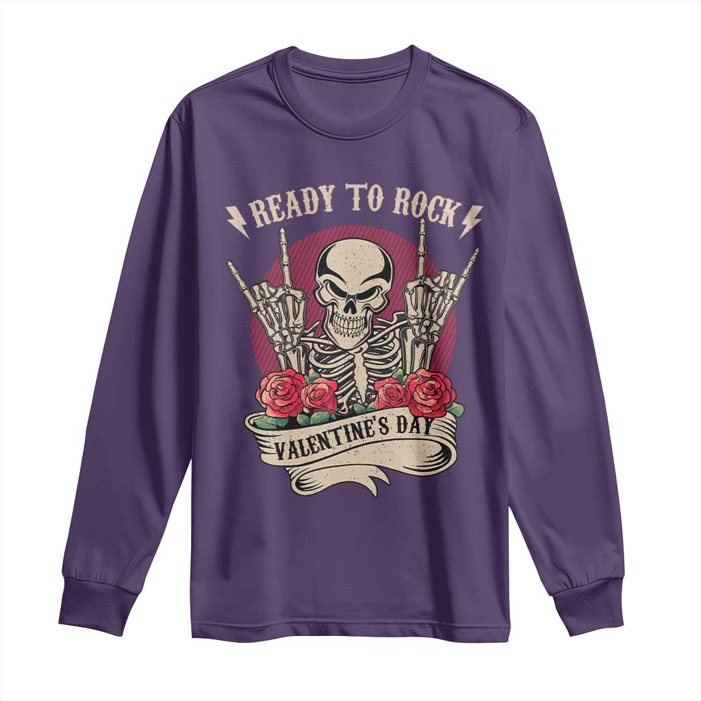 Funny Skeleton Ready To Rock Valentine's Day Long Sleeve Shirt TS09 Purple Print Your Wear