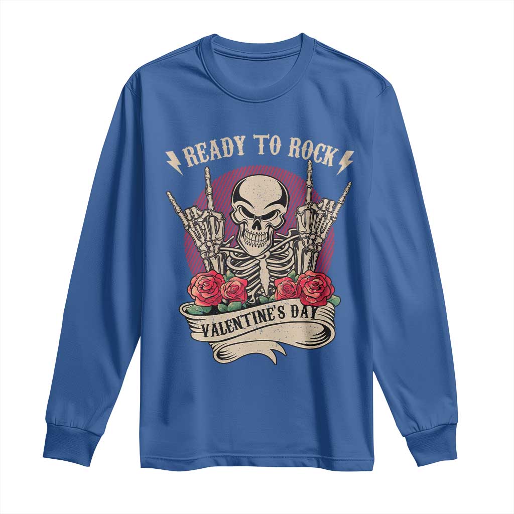 Funny Skeleton Ready To Rock Valentine's Day Long Sleeve Shirt TS09 Royal Blue Print Your Wear