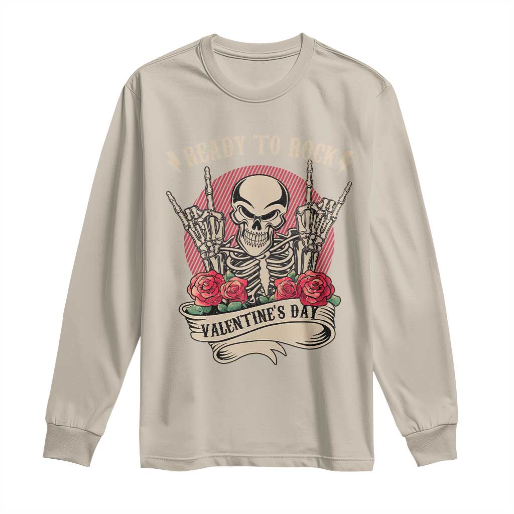 Funny Skeleton Ready To Rock Valentine's Day Long Sleeve Shirt TS09 Sand Print Your Wear