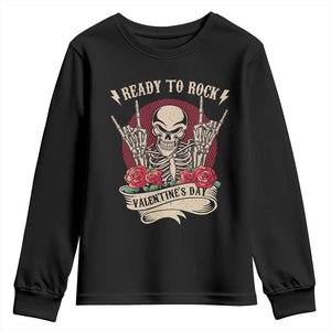 Funny Skeleton Ready To Rock Valentine's Day Youth Sweatshirt TS09 Black Print Your Wear