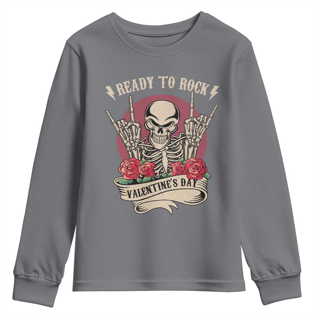Funny Skeleton Ready To Rock Valentine's Day Youth Sweatshirt TS09 Charcoal Print Your Wear