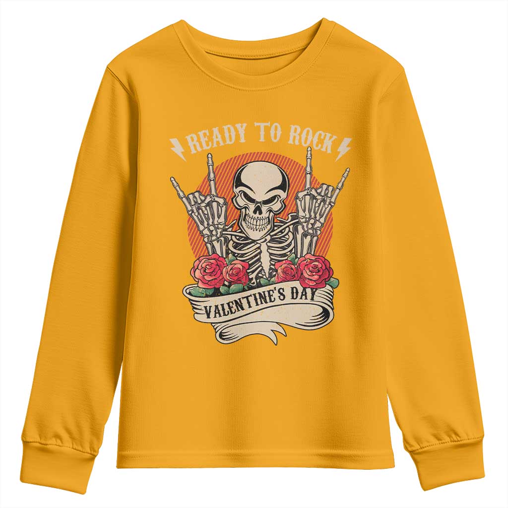 Funny Skeleton Ready To Rock Valentine's Day Youth Sweatshirt TS09 Gold Print Your Wear