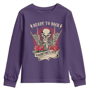 Funny Skeleton Ready To Rock Valentine's Day Youth Sweatshirt TS09 Purple Print Your Wear