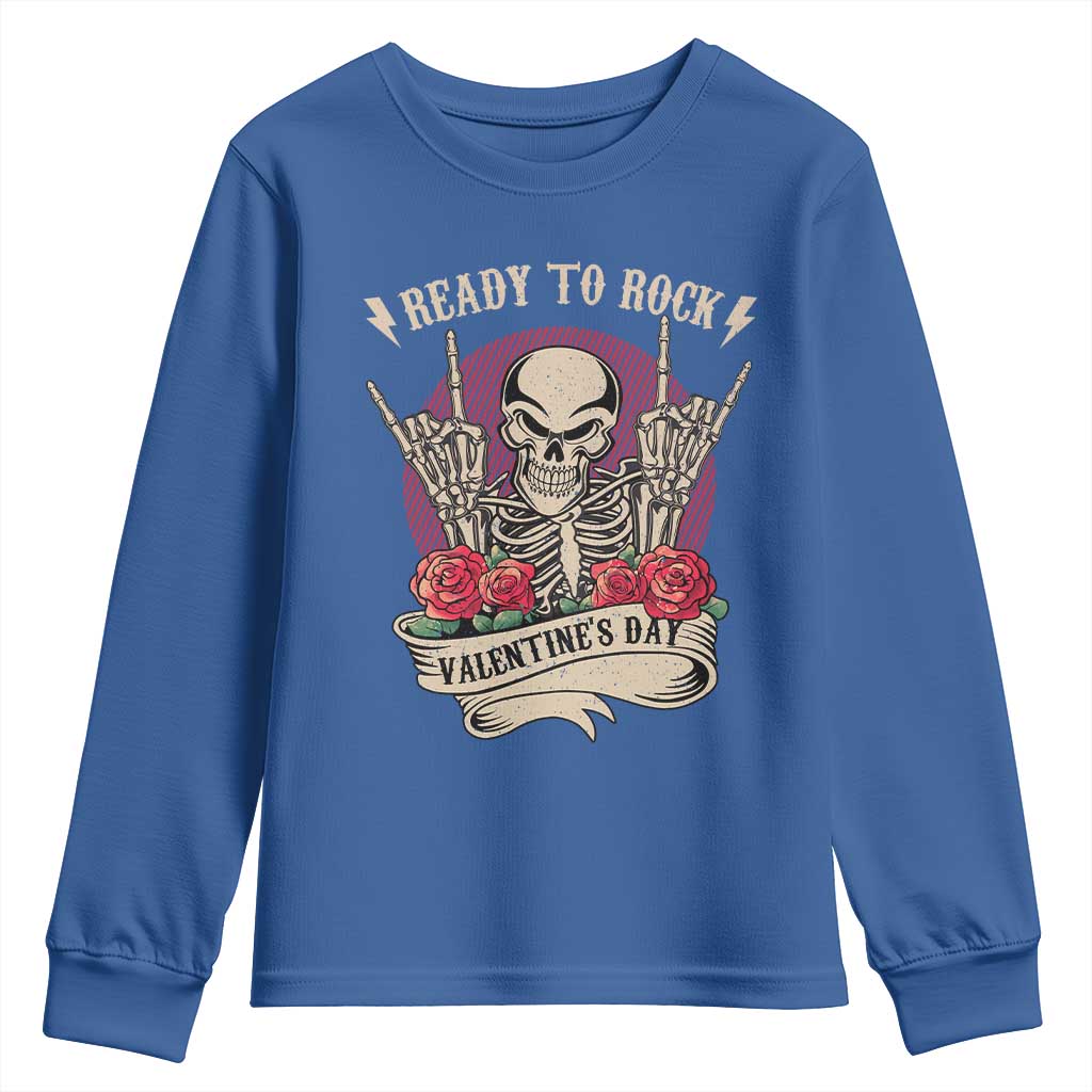 Funny Skeleton Ready To Rock Valentine's Day Youth Sweatshirt TS09 Royal Blue Print Your Wear