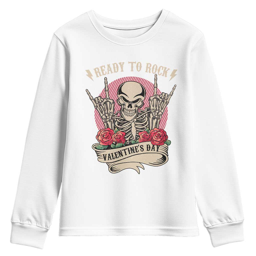 Funny Skeleton Ready To Rock Valentine's Day Youth Sweatshirt TS09 White Print Your Wear