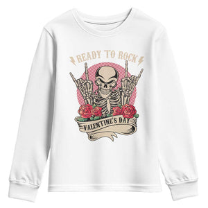 Funny Skeleton Ready To Rock Valentine's Day Youth Sweatshirt TS09 White Print Your Wear