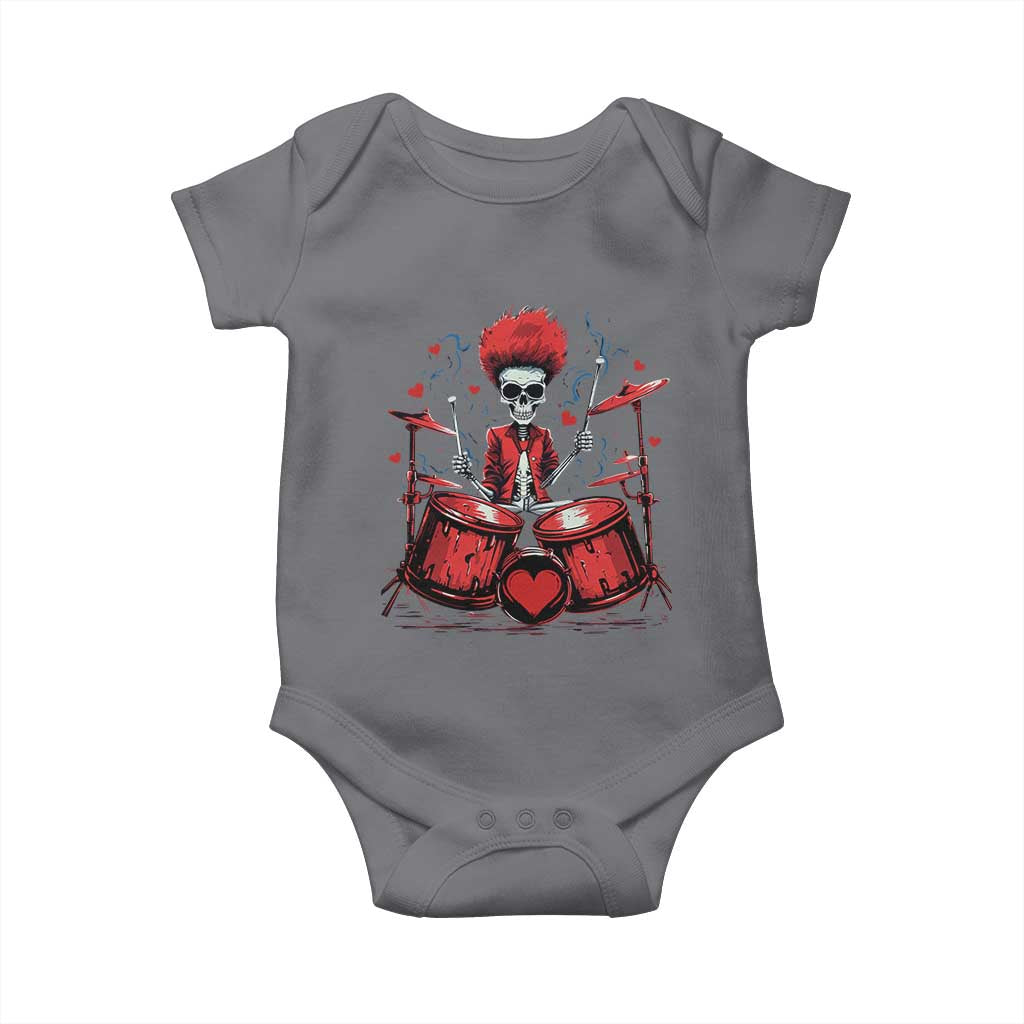 Valentine's Day Baby Onesie Cool Skeleton Drummer Rock Lover TS09 Charcoal Print Your Wear