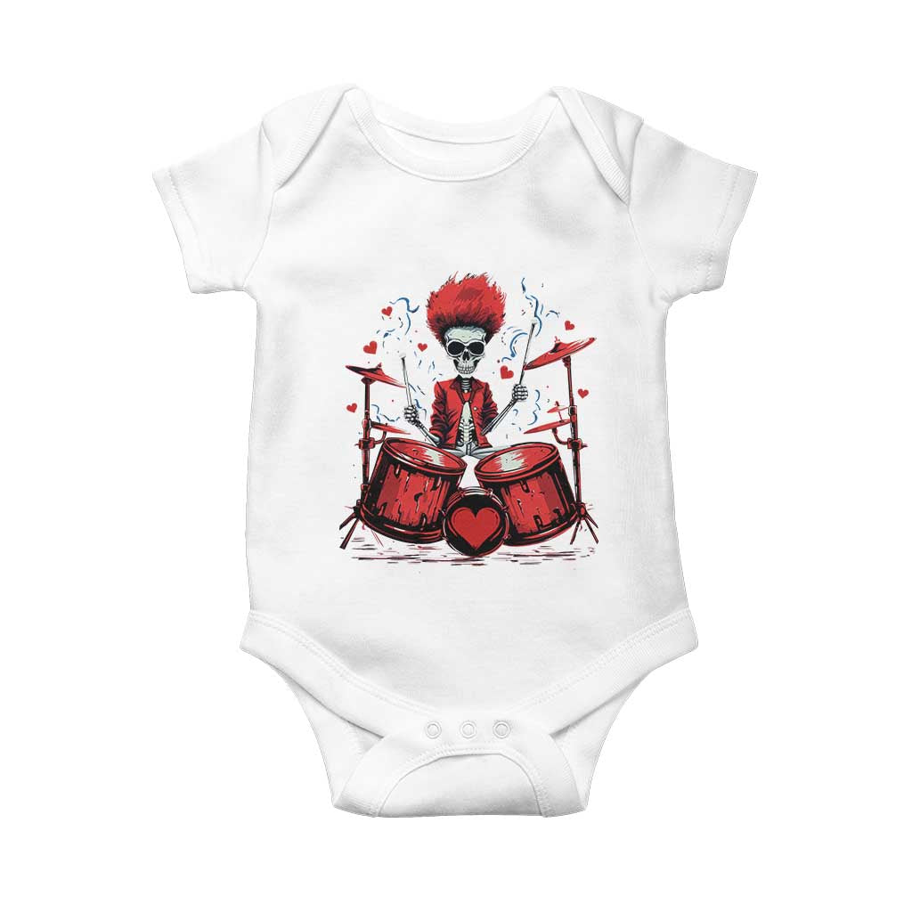 Valentine's Day Baby Onesie Cool Skeleton Drummer Rock Lover TS09 White Print Your Wear