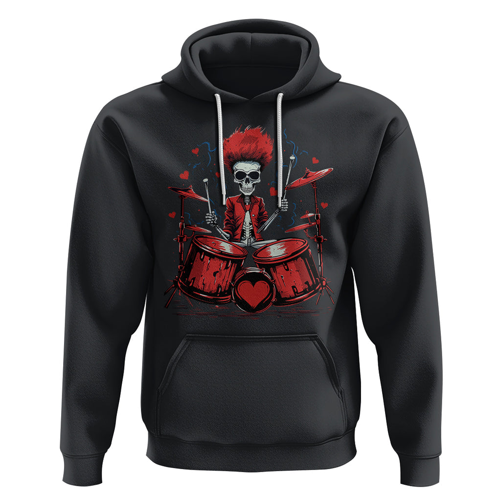 Valentine's Day Hoodie Cool Skeleton Drummer Rock Lover TS09 Black Printyourwear
