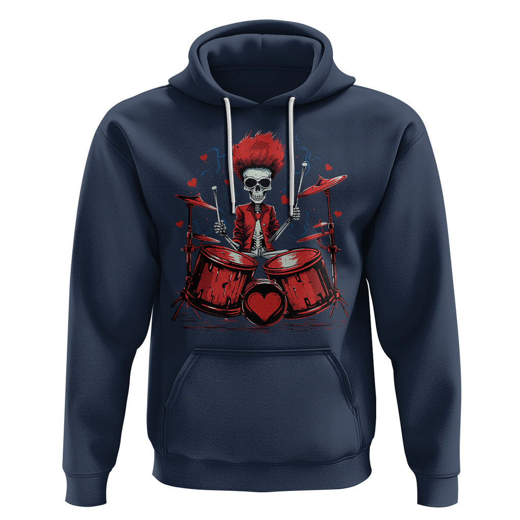 Valentine's Day Hoodie Cool Skeleton Drummer Rock Lover TS09 Navy Printyourwear