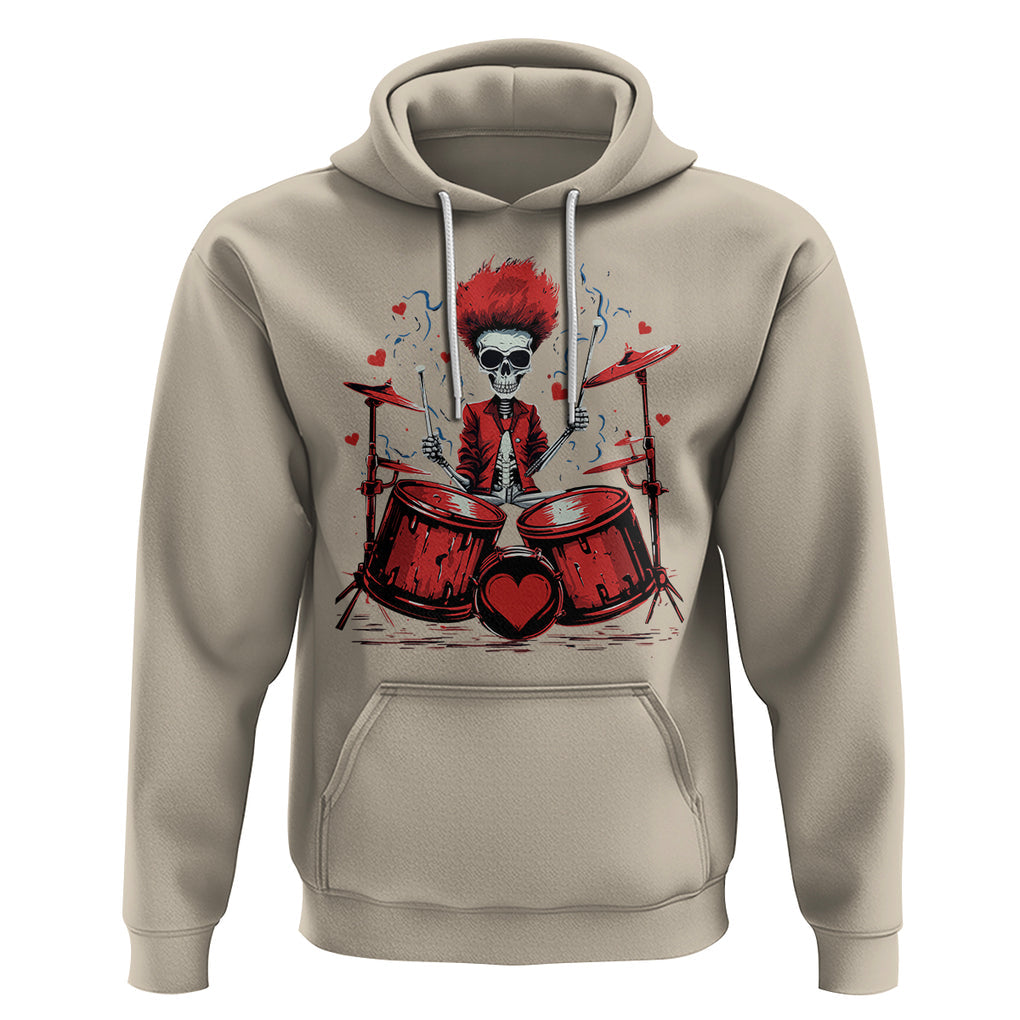 Valentine's Day Hoodie Cool Skeleton Drummer Rock Lover TS09 Sand Printyourwear