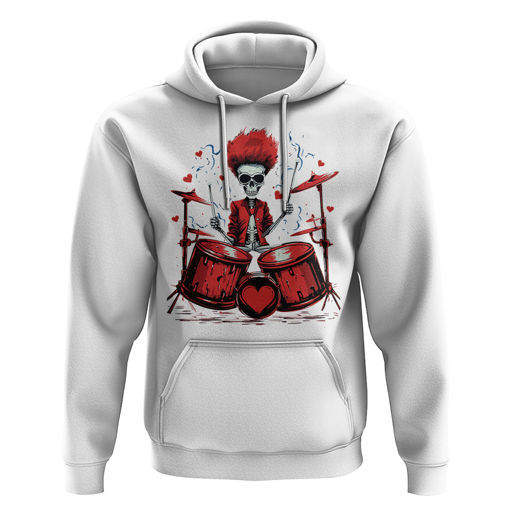 Valentine's Day Hoodie Cool Skeleton Drummer Rock Lover TS09 White Printyourwear