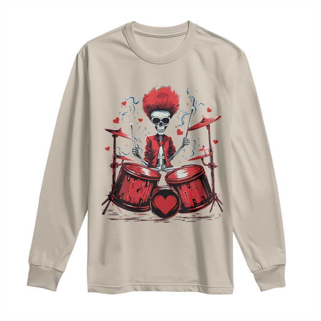 Valentine's Day Long Sleeve Shirt Cool Skeleton Drummer Rock Lover TS09 Sand Print Your Wear
