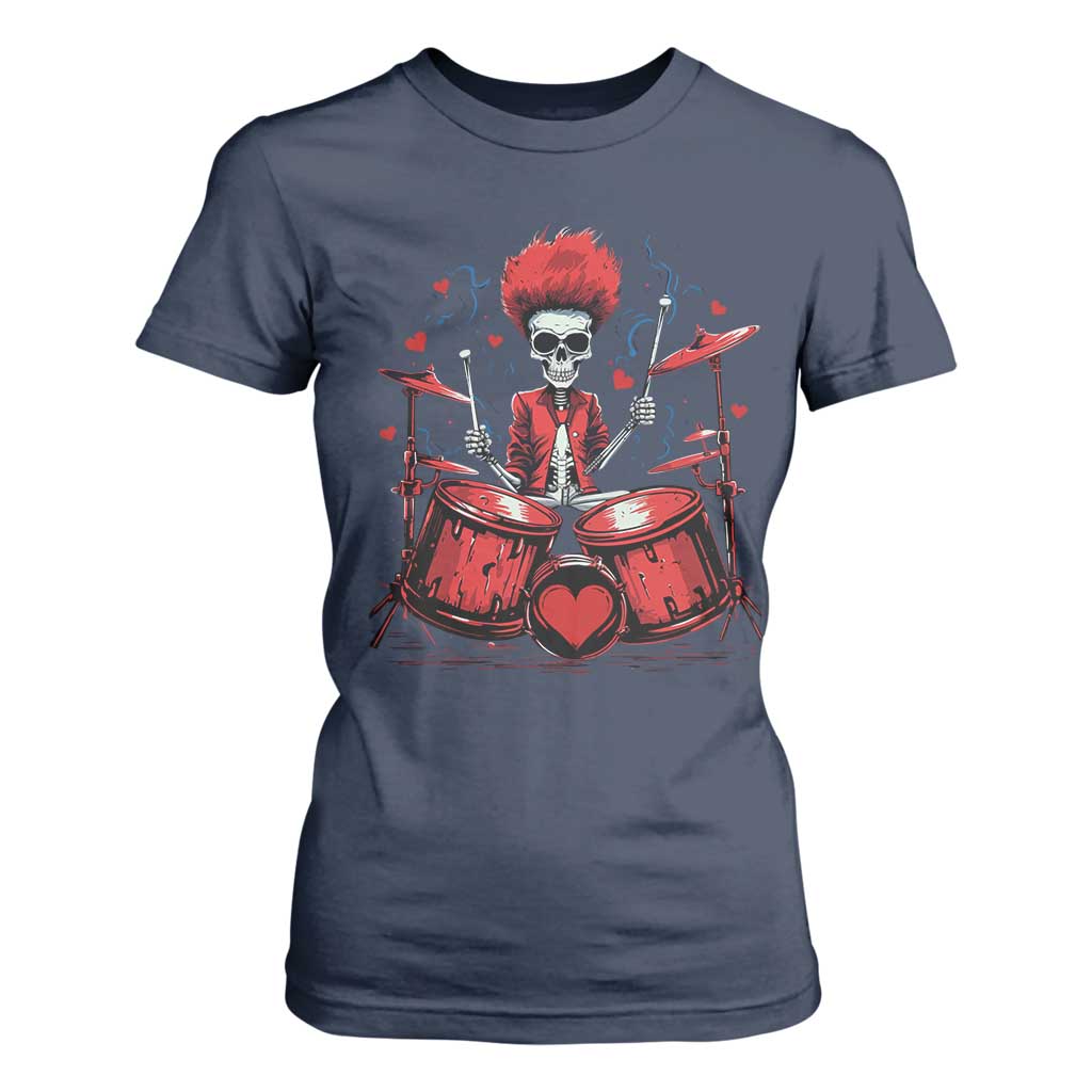 Valentine's Day T Shirt For Women Cool Skeleton Drummer Rock Lover TS09 Navy Print Your Wear