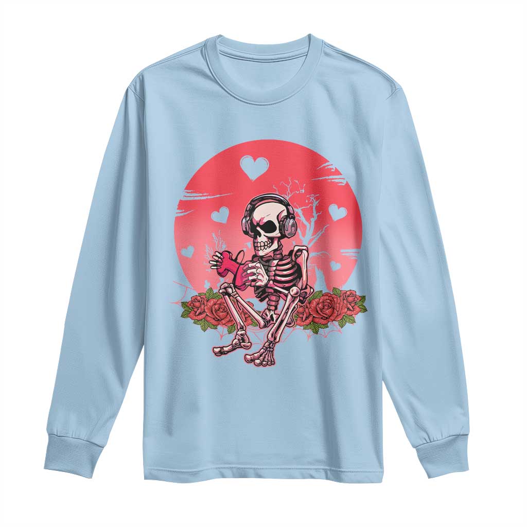 Anti Valentine's Day Long Sleeve Shirt Skeleton Gamer Video Game TS09 Light Blue Print Your Wear