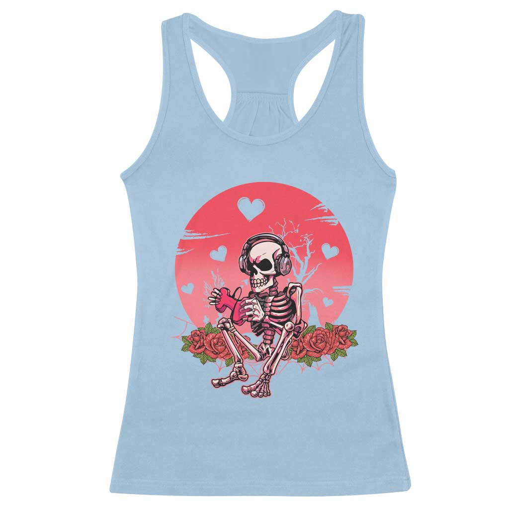 Anti Valentine's Day Racerback Tank Top Skeleton Gamer Video Game TS09 Light Blue Print Your Wear