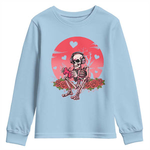 Anti Valentine's Day Youth Sweatshirt Skeleton Gamer Video Game TS09 Light Blue Print Your Wear