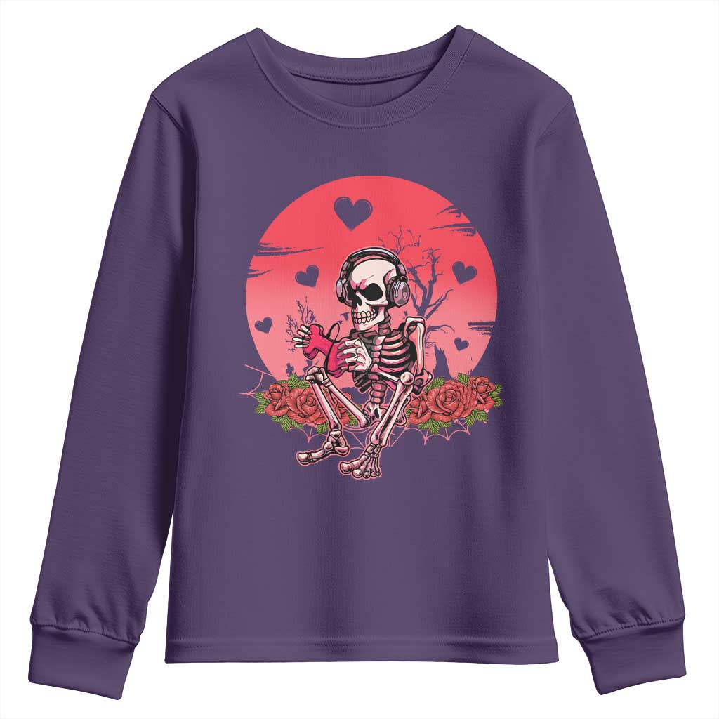 Anti Valentine's Day Youth Sweatshirt Skeleton Gamer Video Game TS09 Purple Print Your Wear