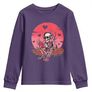 Anti Valentine's Day Youth Sweatshirt Skeleton Gamer Video Game TS09 Purple Print Your Wear