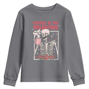 Valentine's Day Youth Sweatshirt Coffee Is My Valentine Funny Skeleton TS09 Charcoal Print Your Wear