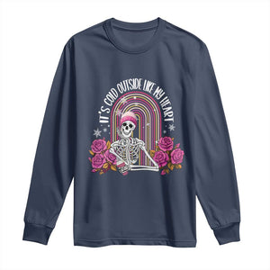 Anti Valentine's Day Long Sleeve Shirt It's Cold Outside Like My Heart Skeleton TS09 Navy Print Your Wear