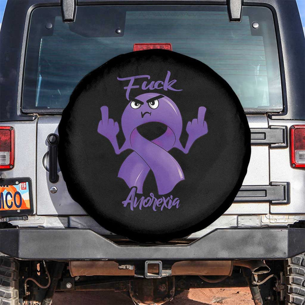 FxxK Anorexia Eating Disorder Purple Ribbon Mental Health Awareness Spare Tire Cover TS09 No hole Black Print Your Wear