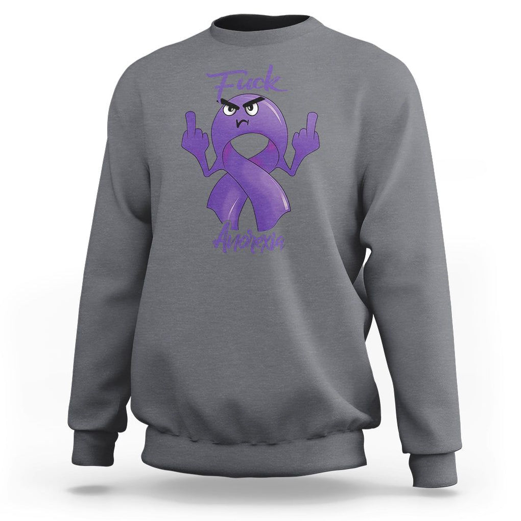 FxxK Anorexia Eating Disorder Purple Ribbon Mental Health Awareness Sweatshirt TS09 Charcoal Printyourwear