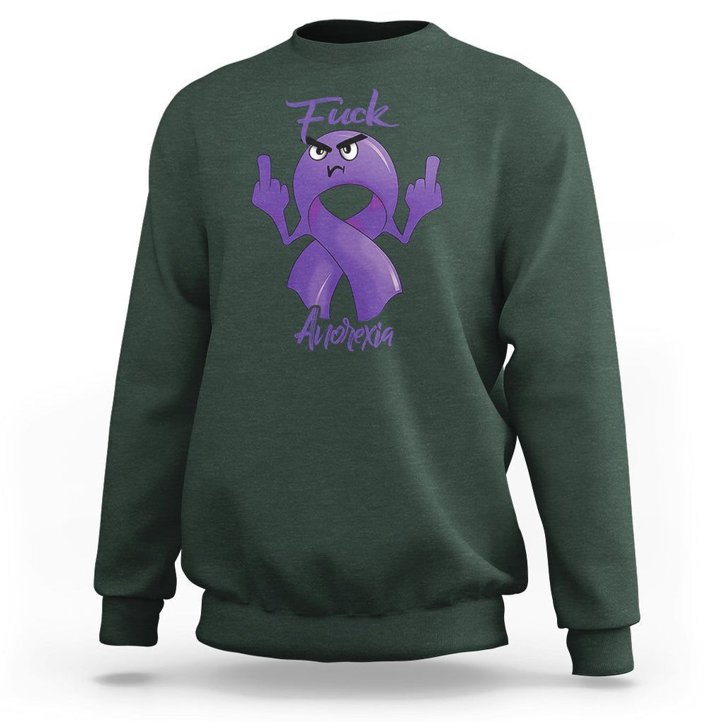 FxxK Anorexia Eating Disorder Purple Ribbon Mental Health Awareness Sweatshirt TS09 Dark Forest Green Printyourwear