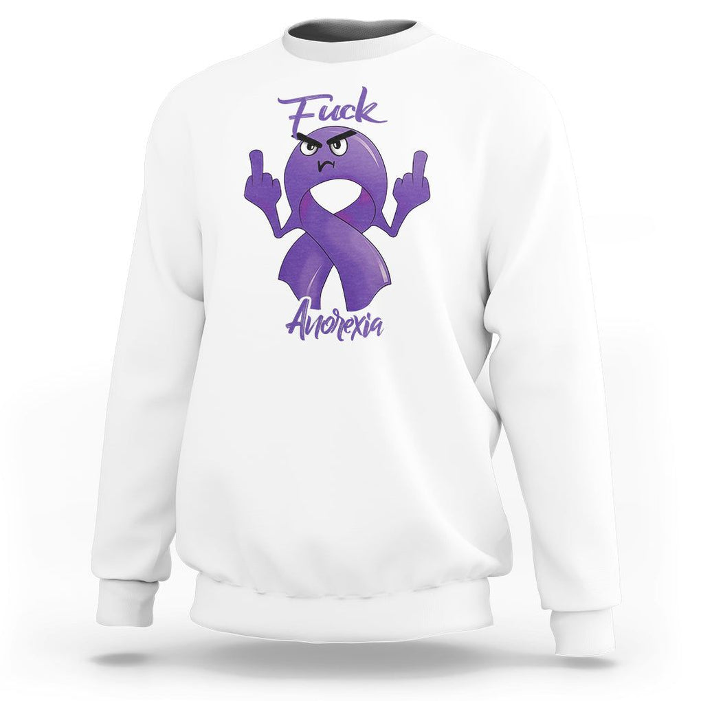 FxxK Anorexia Eating Disorder Purple Ribbon Mental Health Awareness Sweatshirt TS09 White Printyourwear
