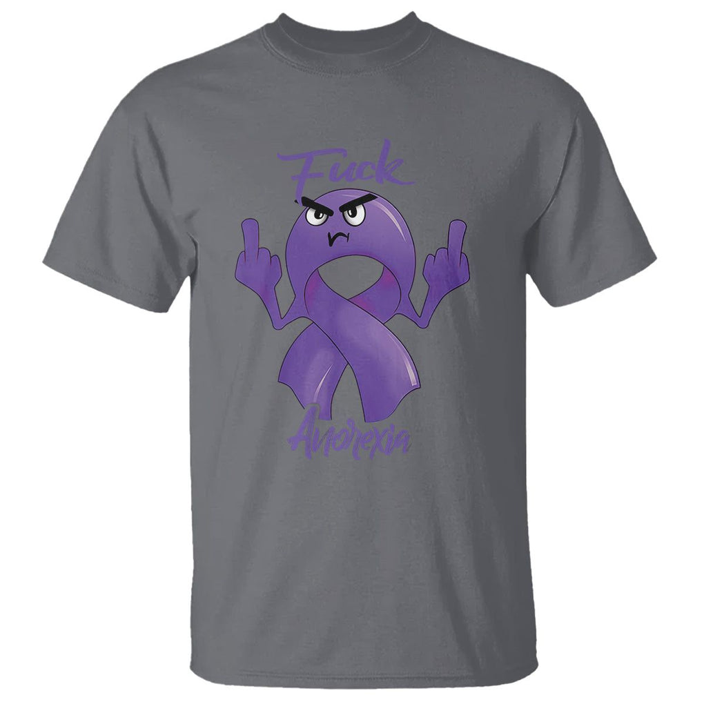 FxxK Anorexia Eating Disorder Purple Ribbon Mental Health Awareness T Shirt TS09 Charcoal Printyourwear