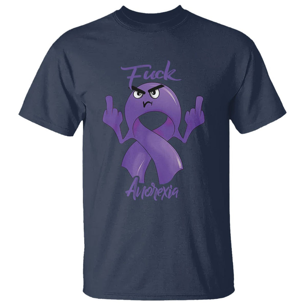 FxxK Anorexia Eating Disorder Purple Ribbon Mental Health Awareness T Shirt TS09 Navy Printyourwear