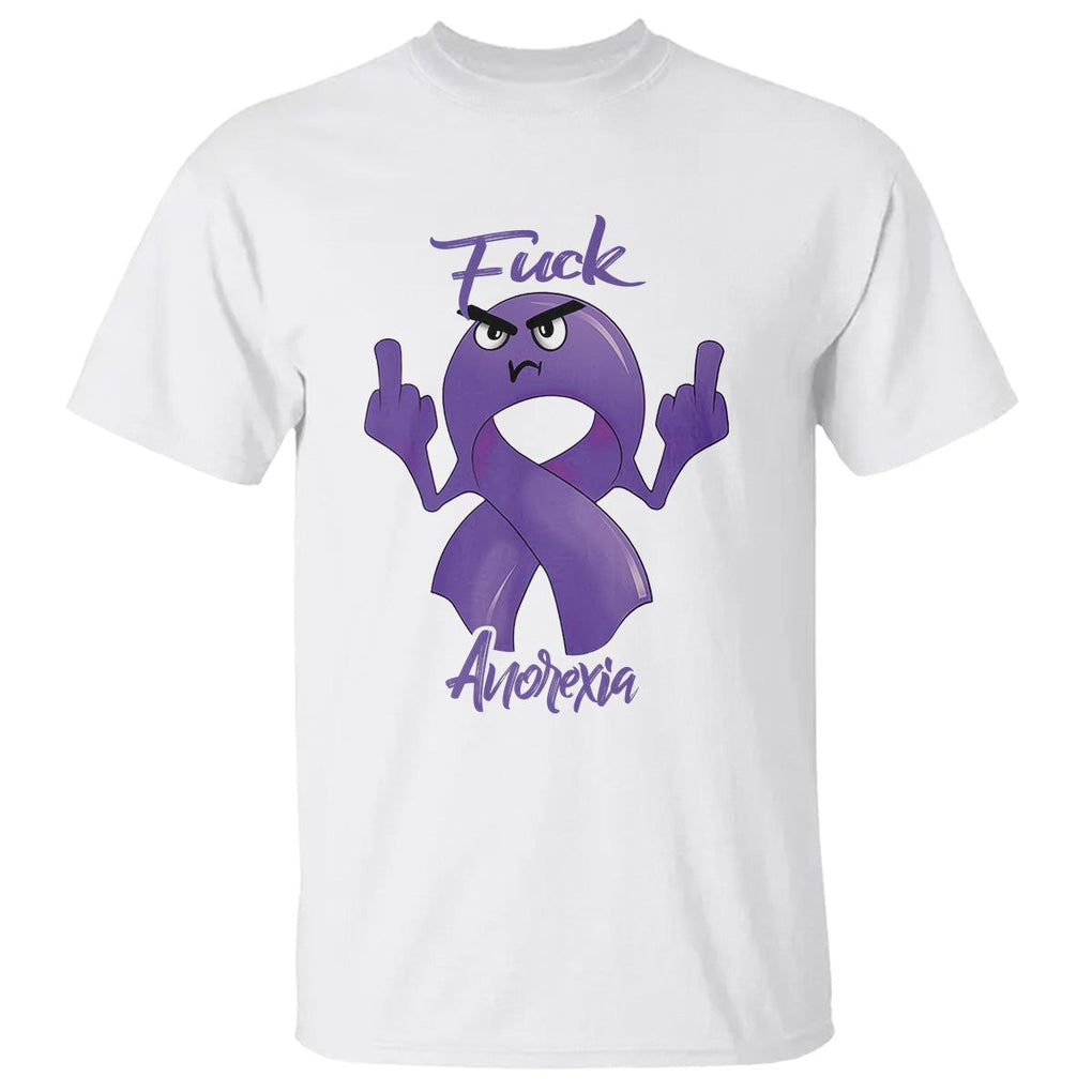 FxxK Anorexia Eating Disorder Purple Ribbon Mental Health Awareness T Shirt TS09 White Printyourwear